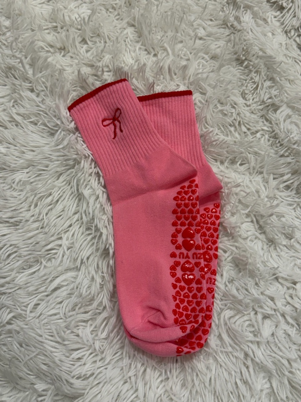 Pilates Pink Grip Socks with Red Heart Details